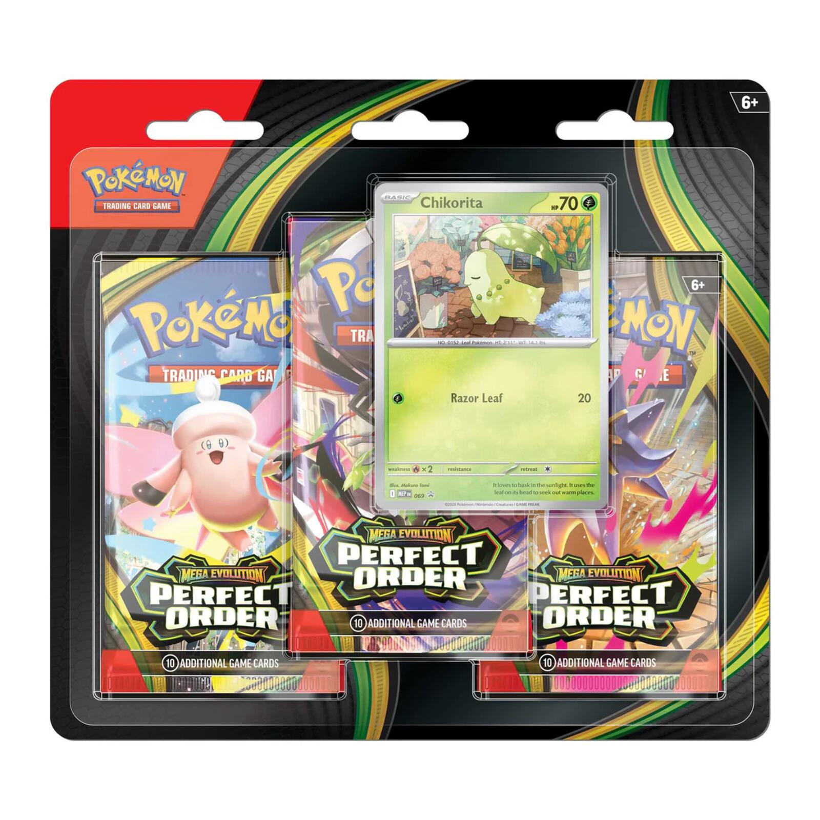 Pokémon TCG Mega Evolution Perfect Order 3-Pack Blister with Chikorita Promo