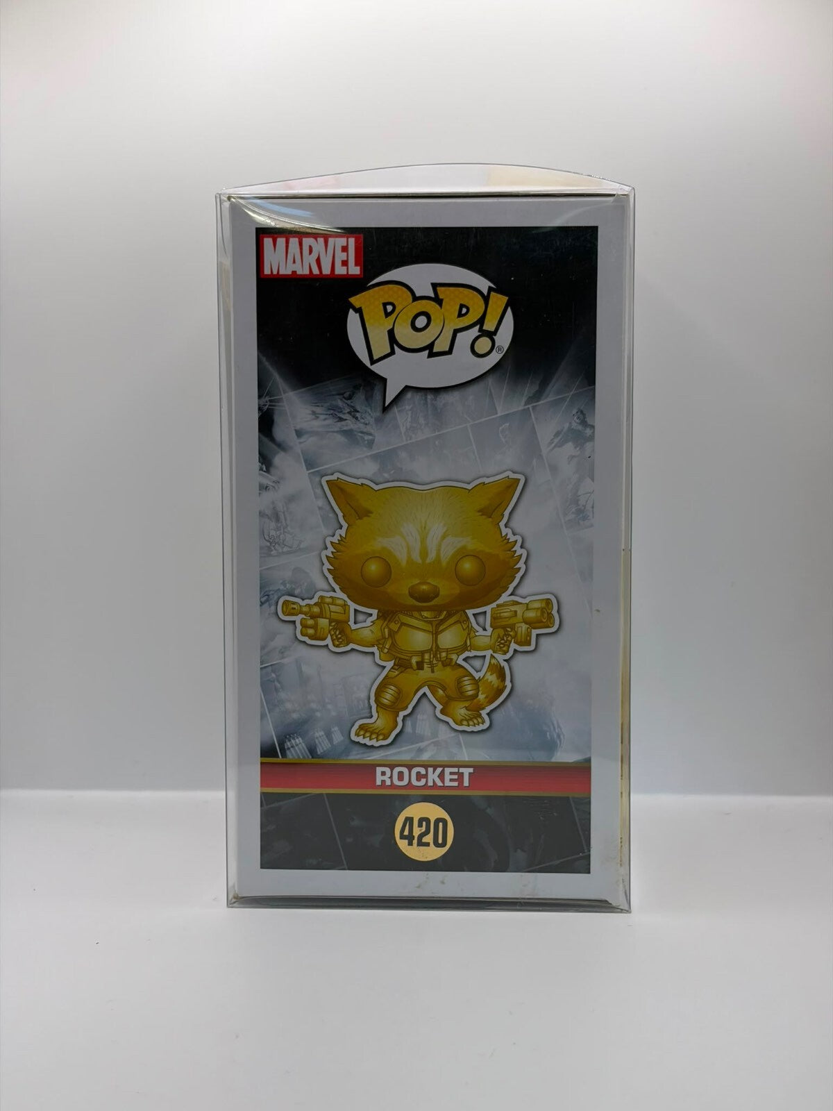 Funko Pop! Marvel Studios Rocket Gold Chrome #420 Guardians of the galaxy signed