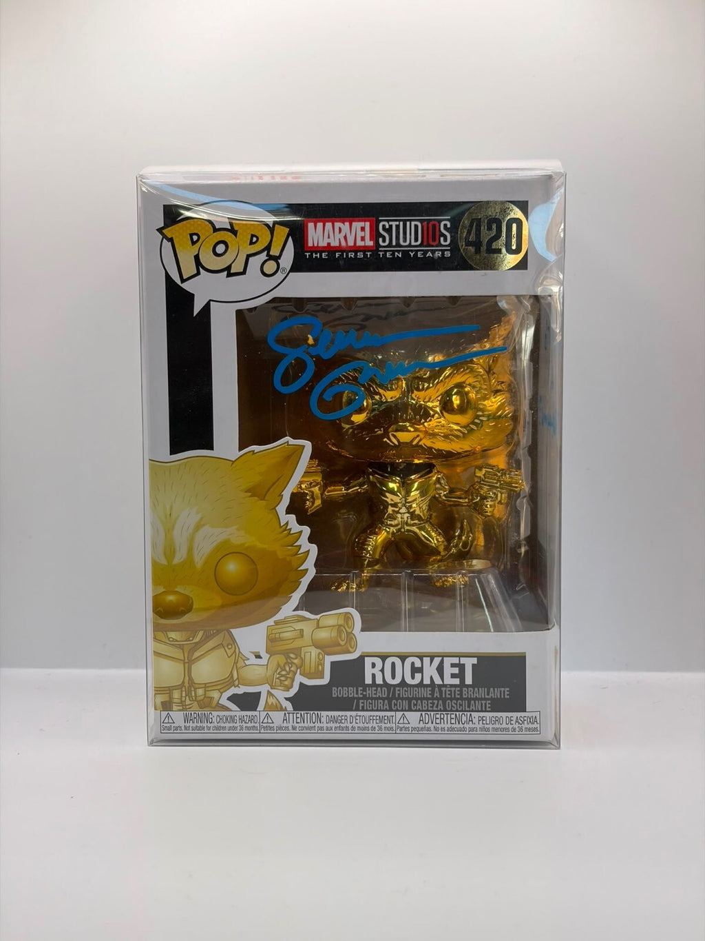 Funko Pop! Marvel Studios Rocket Gold Chrome #420 Guardians of the galaxy signed