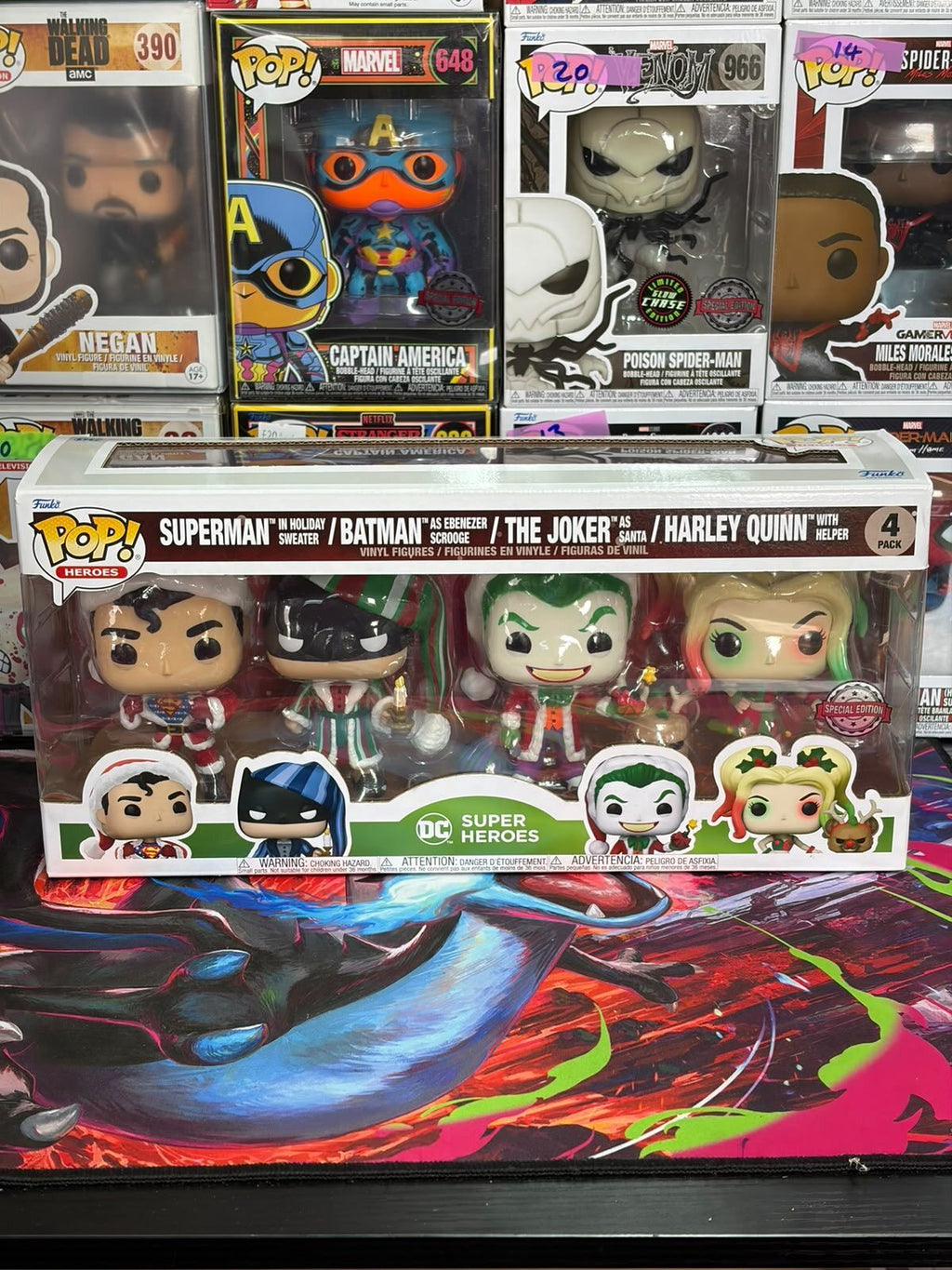 Funko Pop! DC Super Heroes 4-Pack: Superman, Batman, The Joker & Harley Quinn
