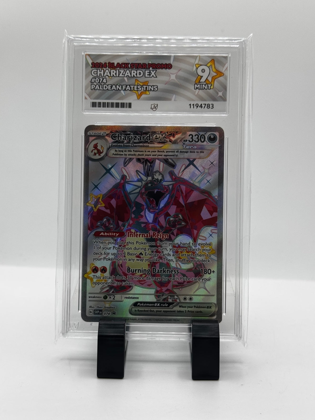 2024 Black Star Promo Charizard EX 074 Paldean Fates Tins Graded ACE 9 Mint