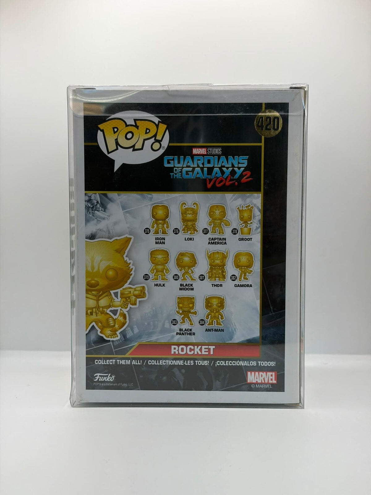 Funko Pop! Marvel Studios Rocket Gold Chrome #420 Guardians of the galaxy signed