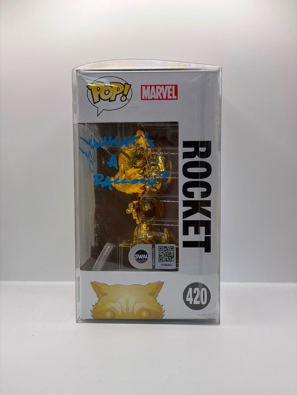 Funko Pop! Marvel Studios Rocket Gold Chrome #420 Guardians of the galaxy signed