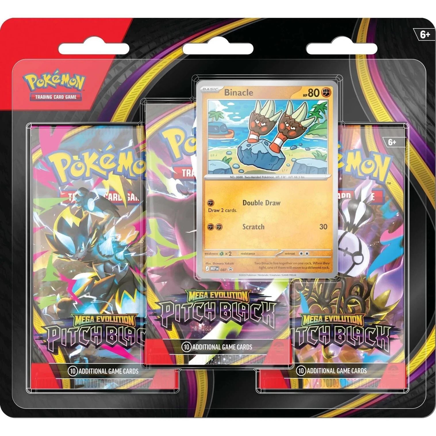 Pokémon Trading Card Game Mega Evolution Pitch Black 3-Pack Blister with Binacle Promo Card
