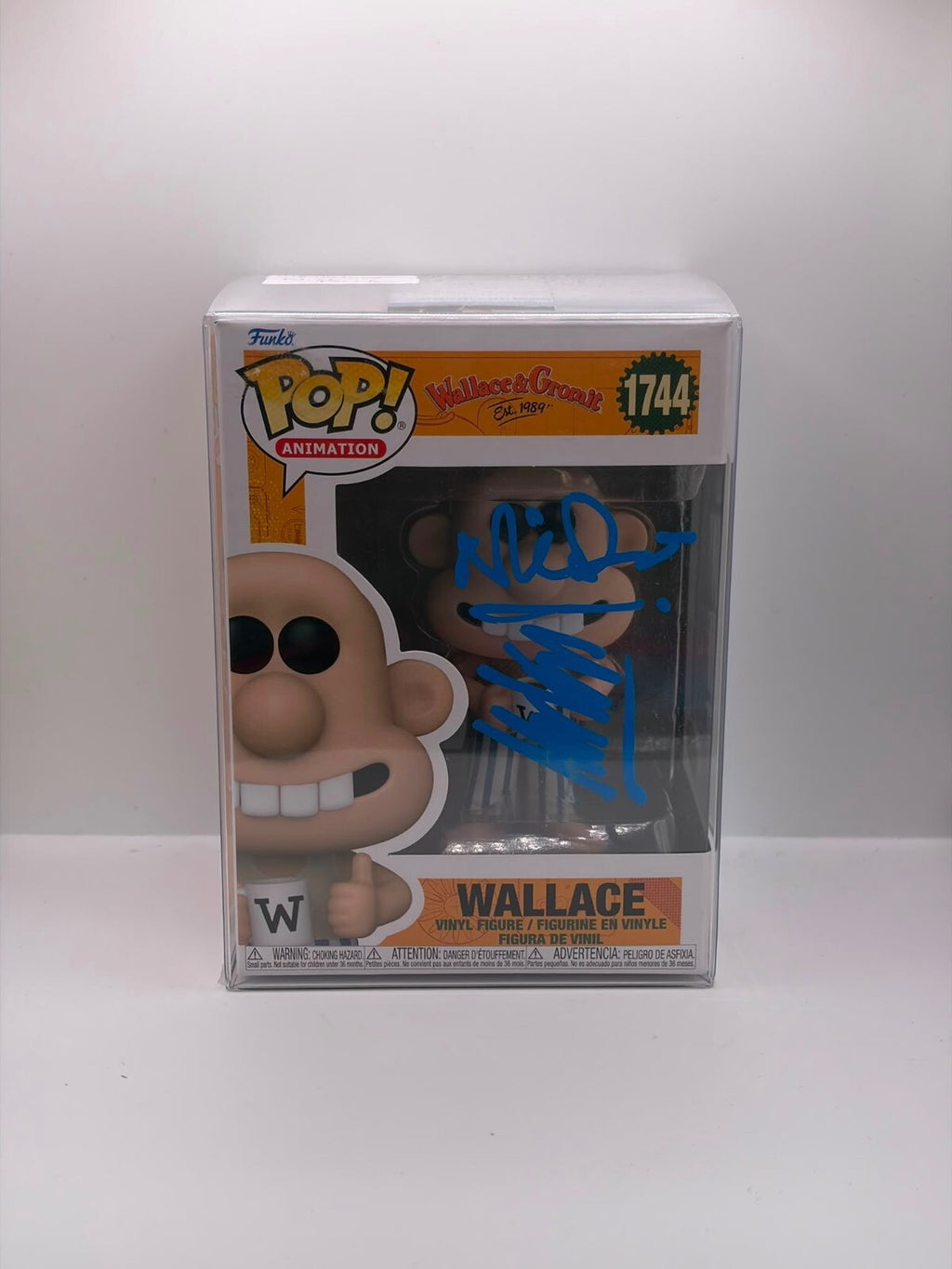 Funko Pop! Animation Wallace #1744 Vinyl Figure Dual Signed by Merlin Crossingham & Nick Park with Autograph COA